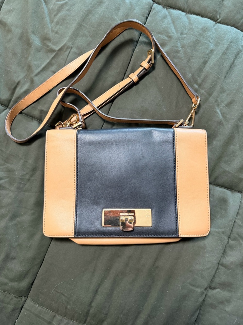 Michael Kors Black and Tan Leather Colorblock Crossbody